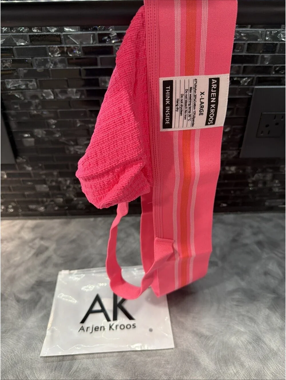Arjen Kroos Men Pink Gym Underwear Jockstrap Ribbed Pouch Striped Elastic BandXL